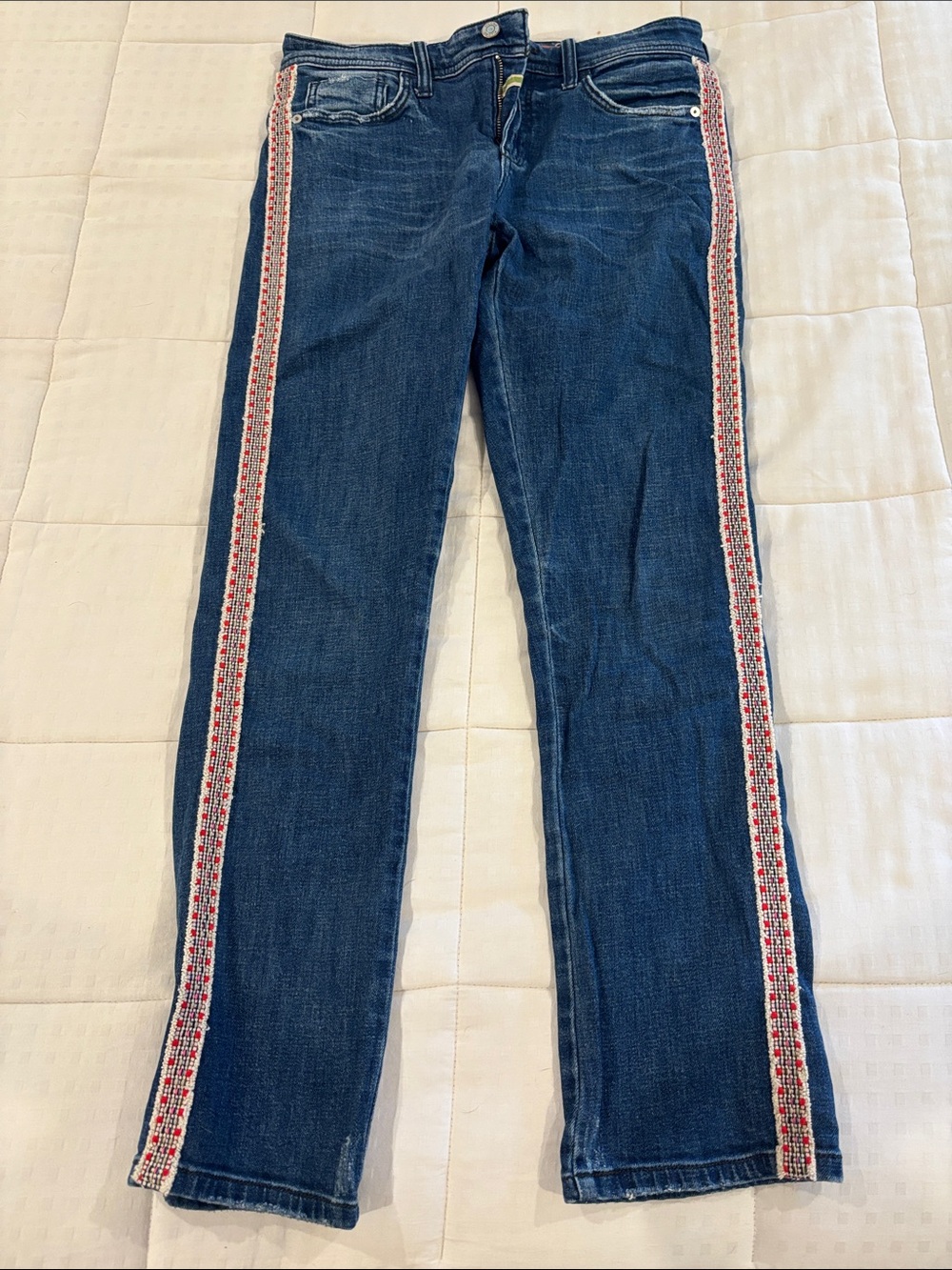 Pilcro Dark Blue Skinny Jeans with Red & White Side Trim